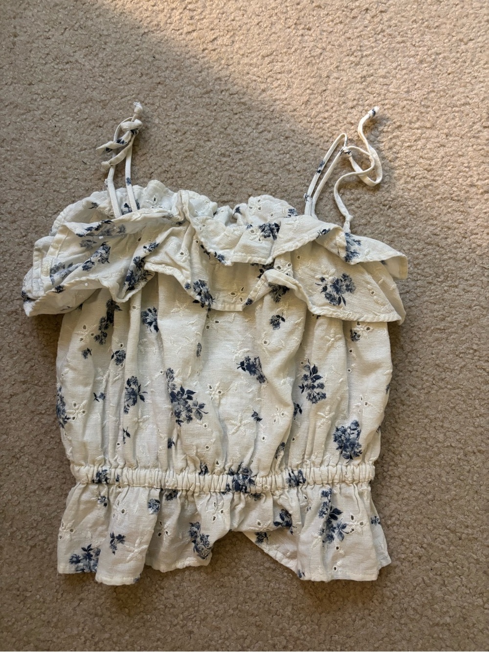 Cream Floral Ruffle Top